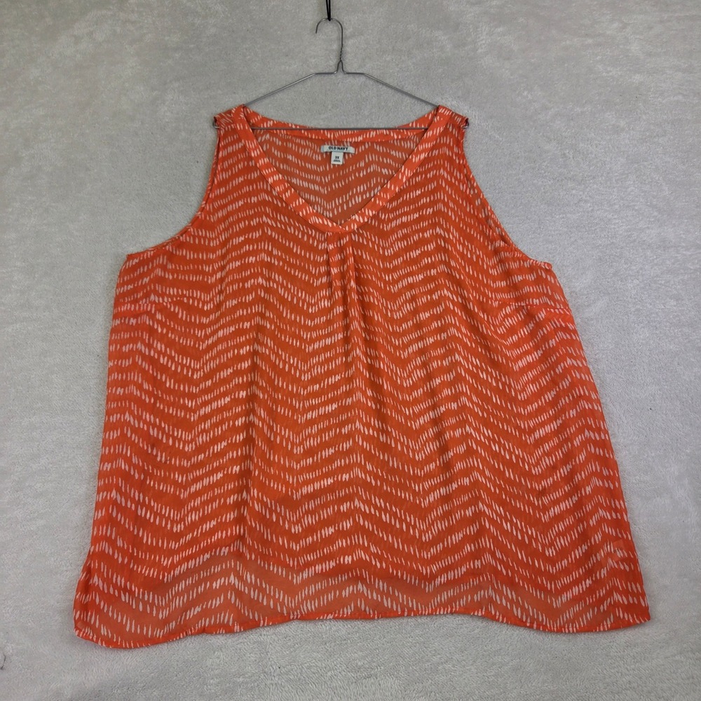 Old Navy Plus 3X Orange White Chevron Ikat Sleeveless V-Neck Blouse Top